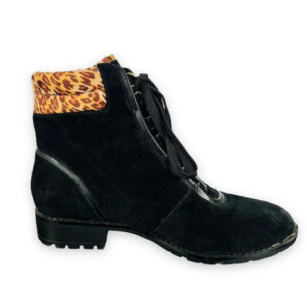 Crown & Ivy June Black‎ Suede / Leopard Ankle Boots Women's 8.5M